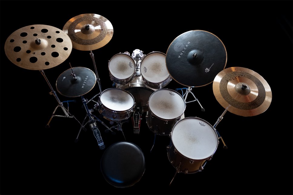Robert Brian's drum kit with Vulcan Cymbals