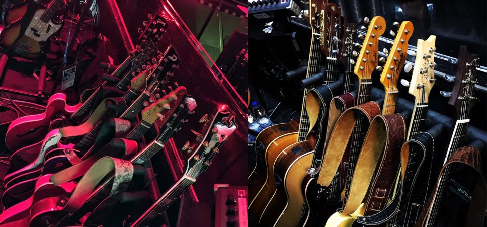 Le chitarre di Gussoni (sx) e Colombo (dx) al Festival di Sanremo