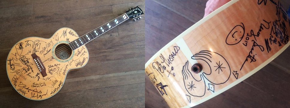 Una chitarra autografata da Foo Fighters, QOTSA, R.E.M. e molti altri
