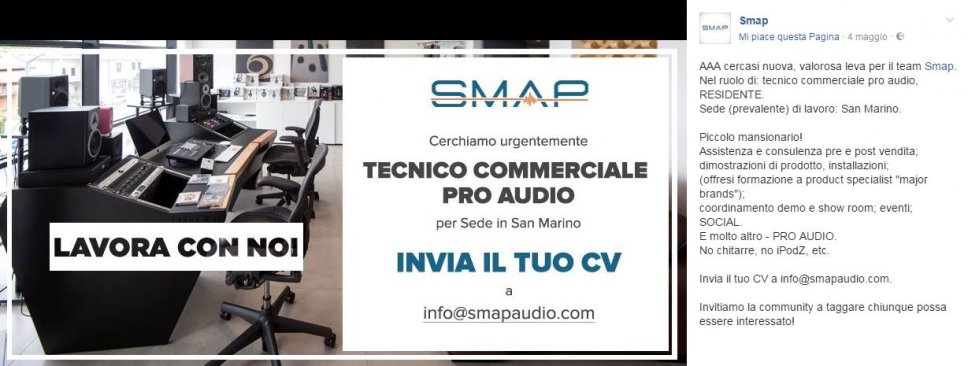 SMAP cerca un tecnico commerciale Pro Audio