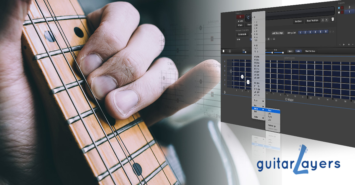 Triadi late sulla chitarra: schema dei voicing Drop 2 in guitarLayers