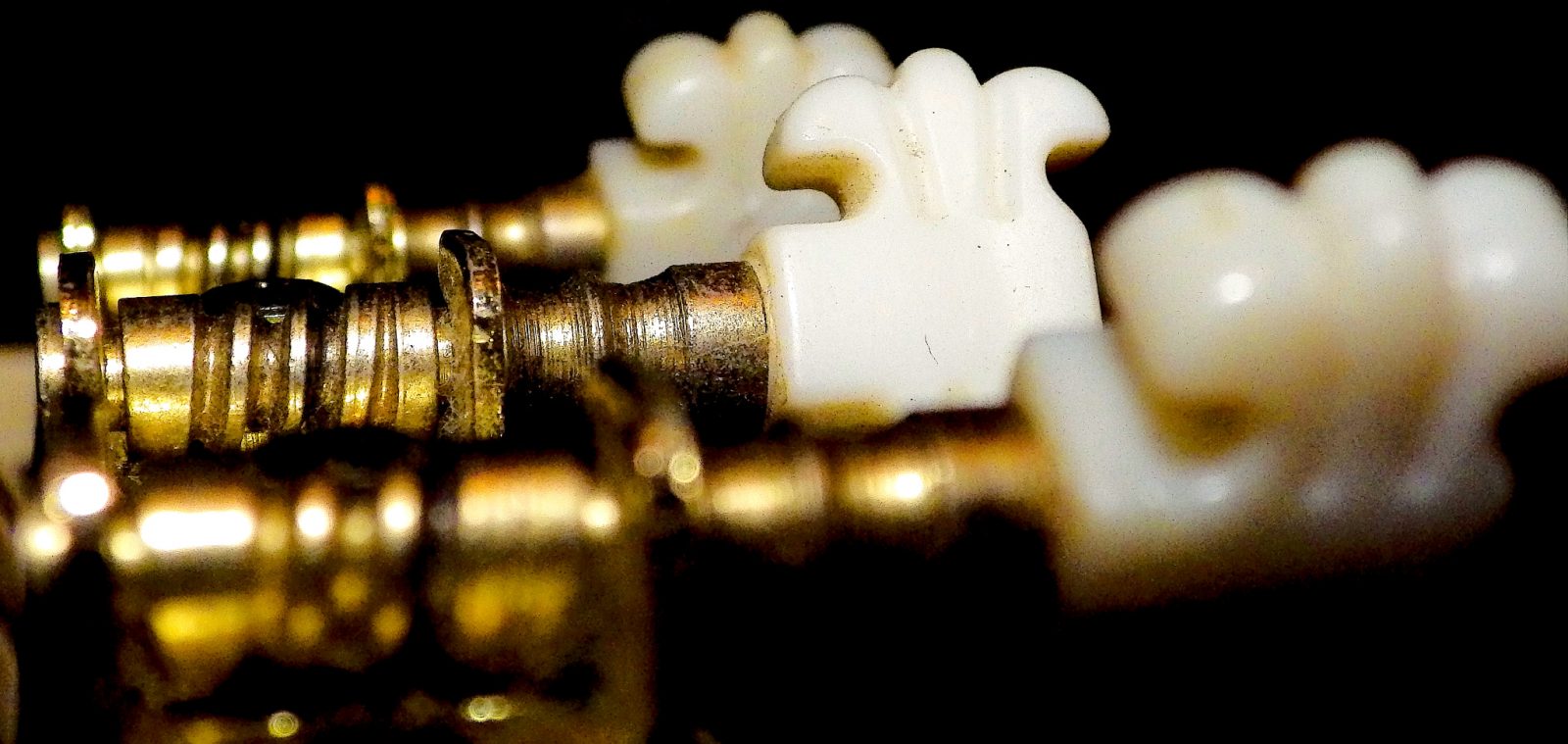 Capotasto della chitarra in osso, dettaglio della sede delle corde