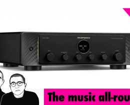 Marantz Model 40n in finitura nera, vista frontale di tre quarti con display centrale e manopole di controllo