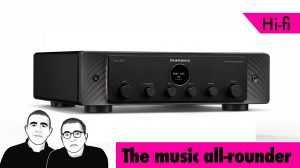 Marantz Model 40n in finitura nera, vista frontale di tre quarti con display centrale e manopole di controllo